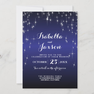 Invitation Mariage Élégant sous les Étoiles dans une Nuit Ble