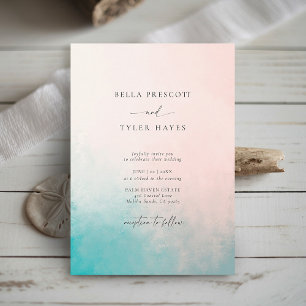 Invitation Mariage élégant sur la côte abstraite corail bleu
