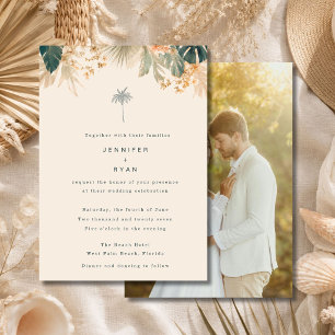 Invitation Mariage Elégant sur la Plage de Palmiers Tropicaux
