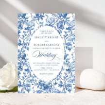 Mariage élégant toile de Jouy rose navale florale 