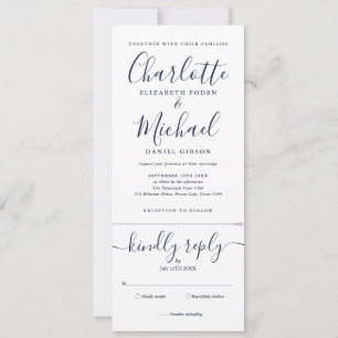 Invitation Mariage Élégant Tout En Un Bleu Nuit Or