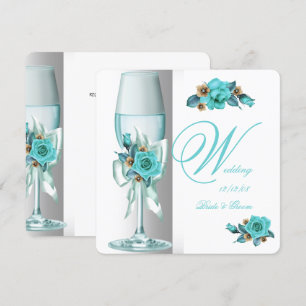 Invitation Mariage élégant Turquoise Blanc Beige Rose Champag