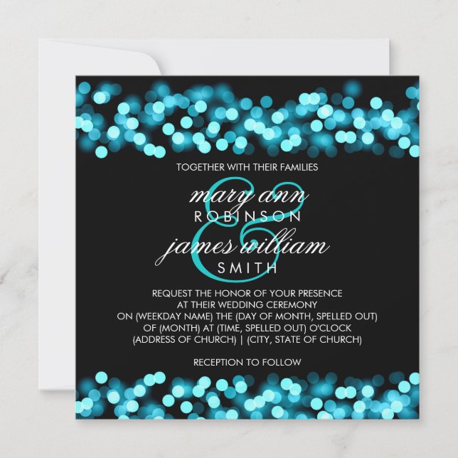 Invitation Mariage élégant Turquoise Hollywood Glam (Devant)