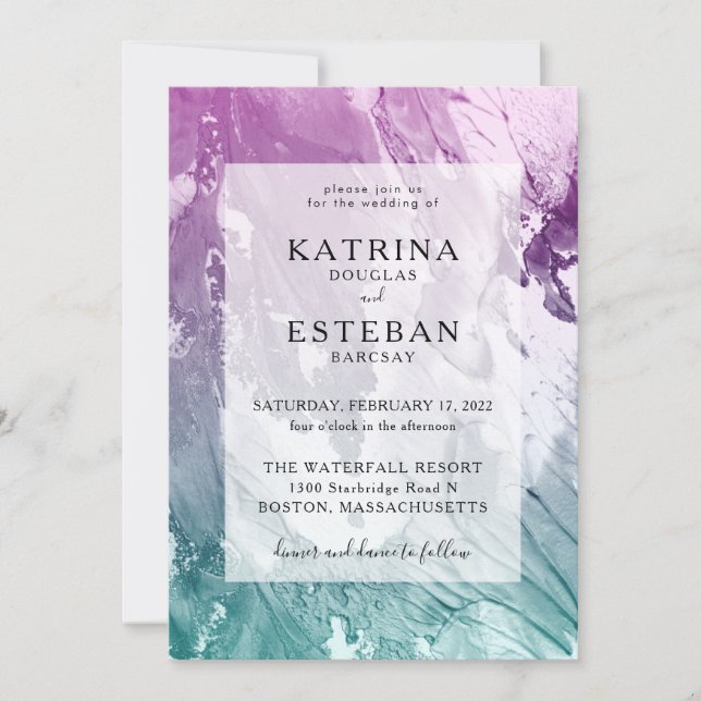 Invitation Mariage élégant Turquoise violet (Devant)