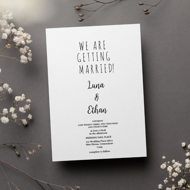 Invitation Mariage élégant typographie blanche noire minimale (Minimal black white elegant typography wedding)