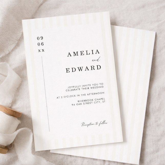 Invitation Mariage élégant typographie moderne minimal rayé (Créateur téléchargé)