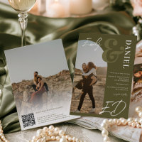 Mariage élégant Vert Ancien Argent Photo Script QR