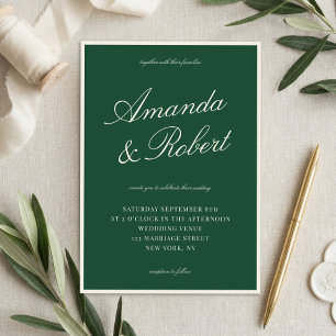 Invitation Mariage élégant vert calligraphié à l'ancienne