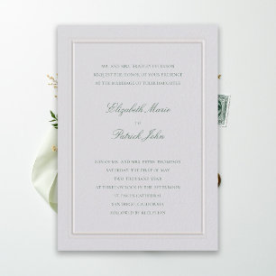 Invitation Mariage Élégant Vert Ivoire Classique Moderne