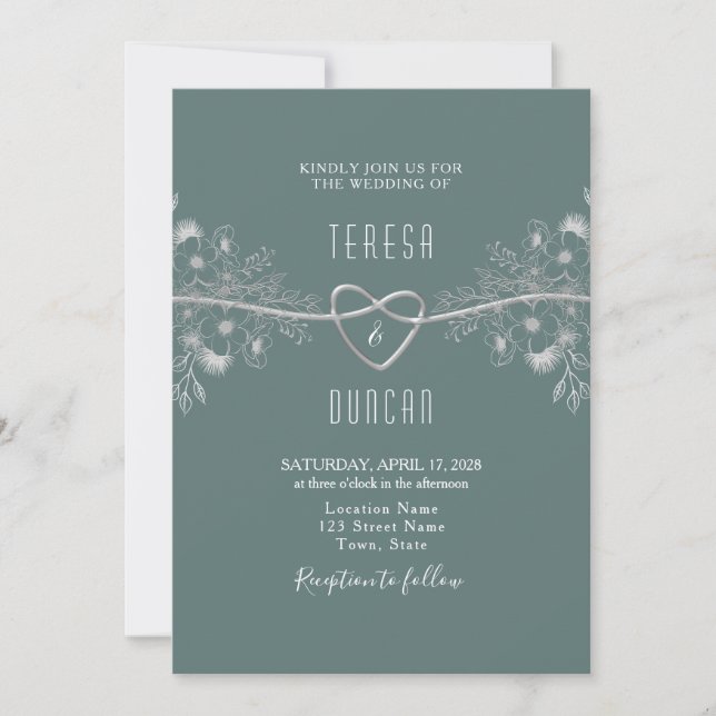 Invitation Mariage Élégant Vert Sauge (Devant)