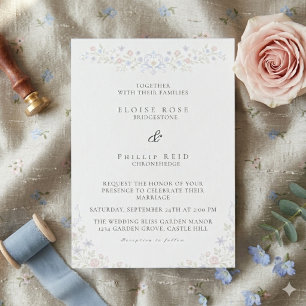 Invitation Mariage élégant vintage avec motif floral régence 