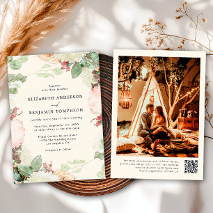Invitation Mariage Élégant Vintage Floral Eucalyptus Roses