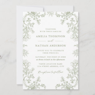 Invitation Mariage Élégant Vintage Floral Sauge