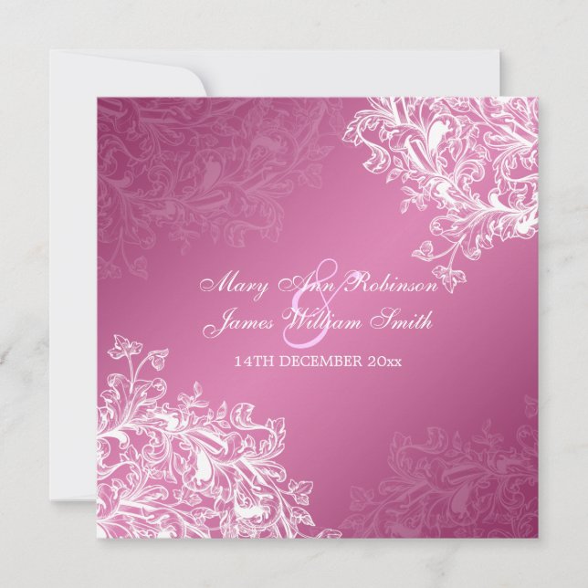 Invitation Mariage élégant, Vintage, frissons roses (Devant)