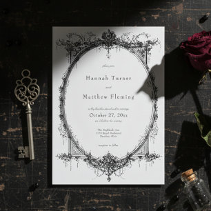 Invitation Mariage élégant vintage gothique toile noire