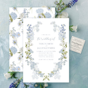 Invitation Mariage Élégant Vintage Jardin Bleu & Blanc Script
