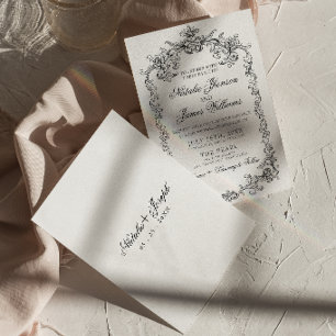 Invitation Mariage élégant vintage noir et blanc à l'ancienne