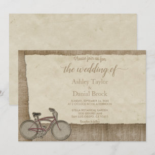 Invitation Mariage élégant vintage rétro bicyclette bois rust