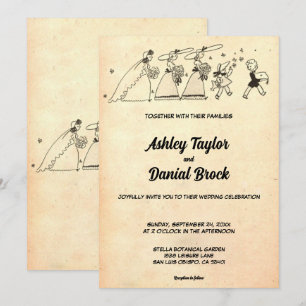 Invitation Mariage Élégant Vintage Rétro Rustique Ancien Céré