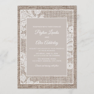 Invitation Mariage Élégant Vintage Toile de Jute Rustique Bla