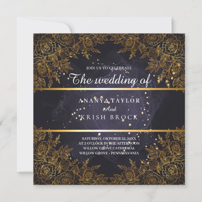 Invitation Mariage élégant violet et noir (Devant)