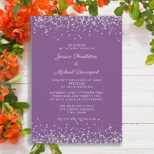 Invitation Mariage élégant violet paillettes argentées