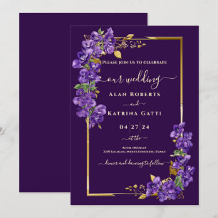 Invitation Mariage Élégant Violettes Foncées