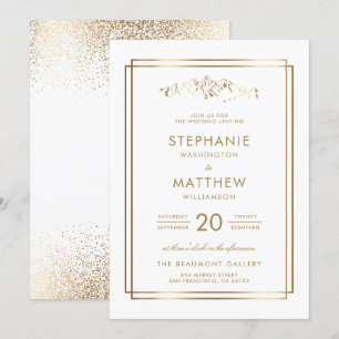 Invitation Mariage élégant White & Gold Mountain
