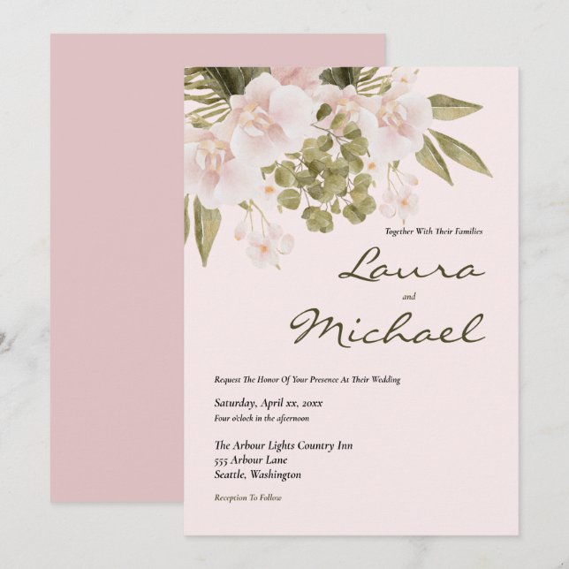 Invitation Mariage Élégante Rose Vive (Devant / Derrière)