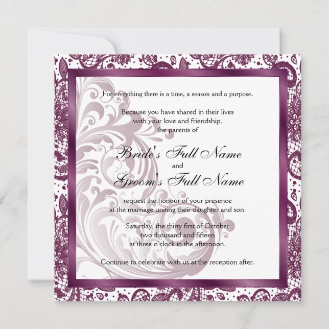 Invitation Mariage Élégante - Violet (Devant)
