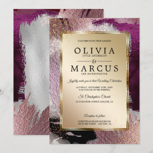 Invitation Mariage   Élégantes pinces à brosse en or Cassis P