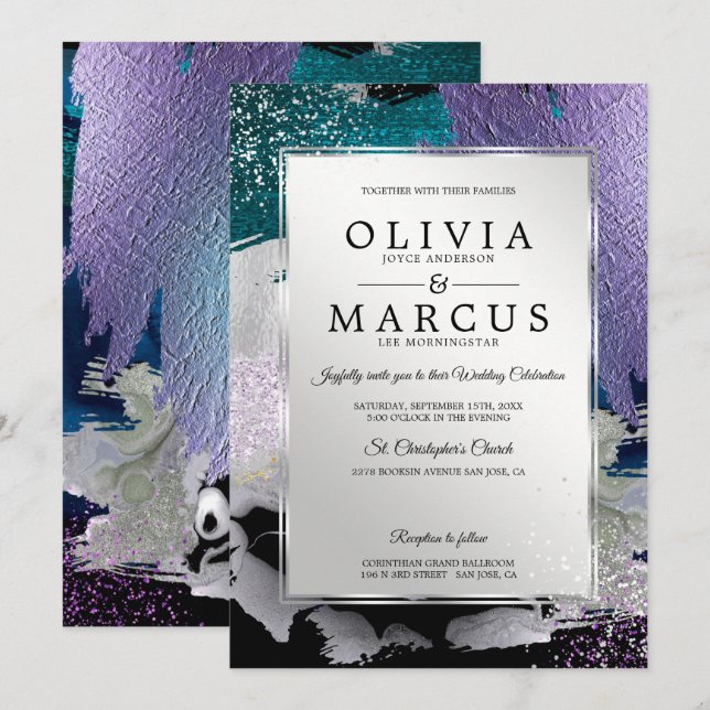 Invitation Mariage | Élégantes pinces argentées (Devant / Derrière)