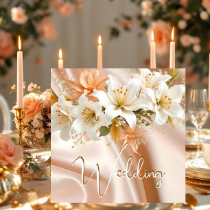Invitation Mariage Elite floral Lys Blanc Soie de Pêche