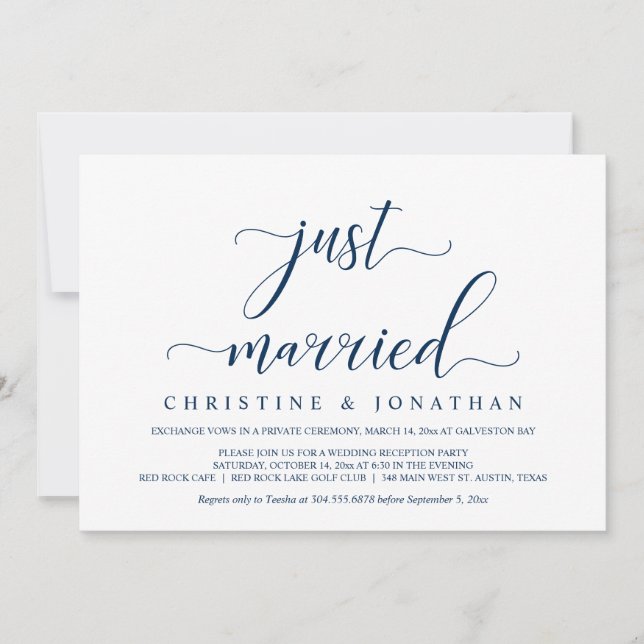 Invitation Mariage Elopement, Bleu de la Marine, Fête Juste M (Devant)