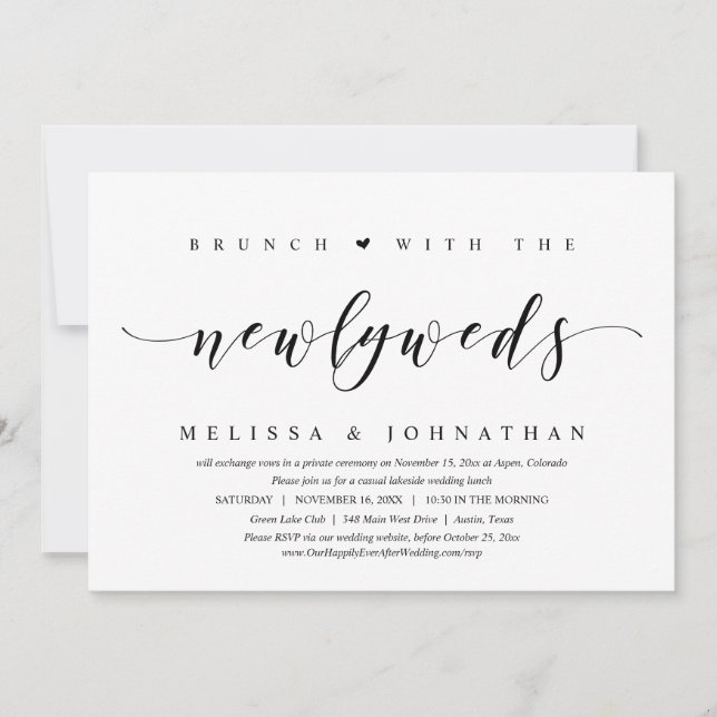 Invitation Mariage Elopement, Brunch Avec les jeunes mariés (Devant)