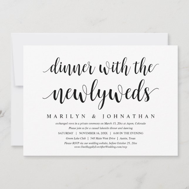 Invitation Mariage Elopement, Dîner Avec Les Nouveaux Mariés (Devant)