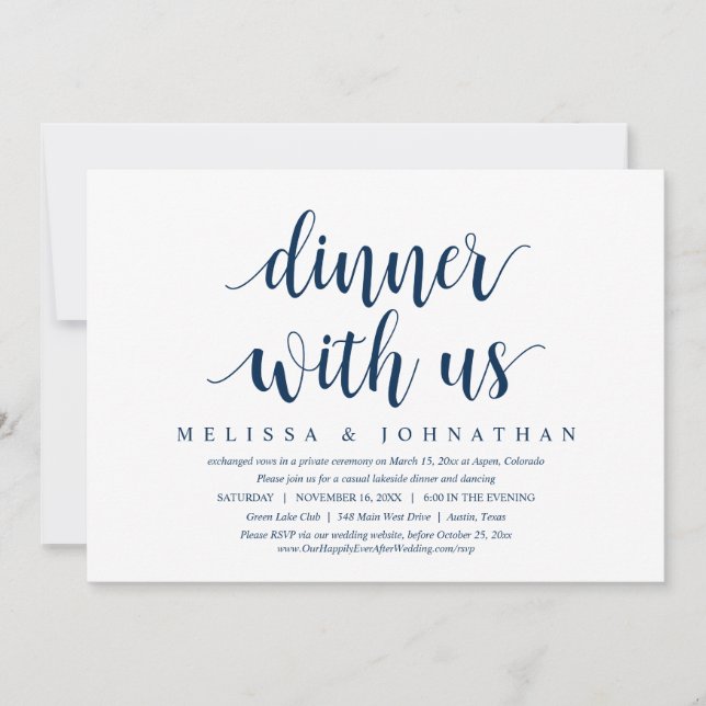 Invitation Mariage Elopement, Dîner Avec Les Nouveaux Mariés  (Devant)