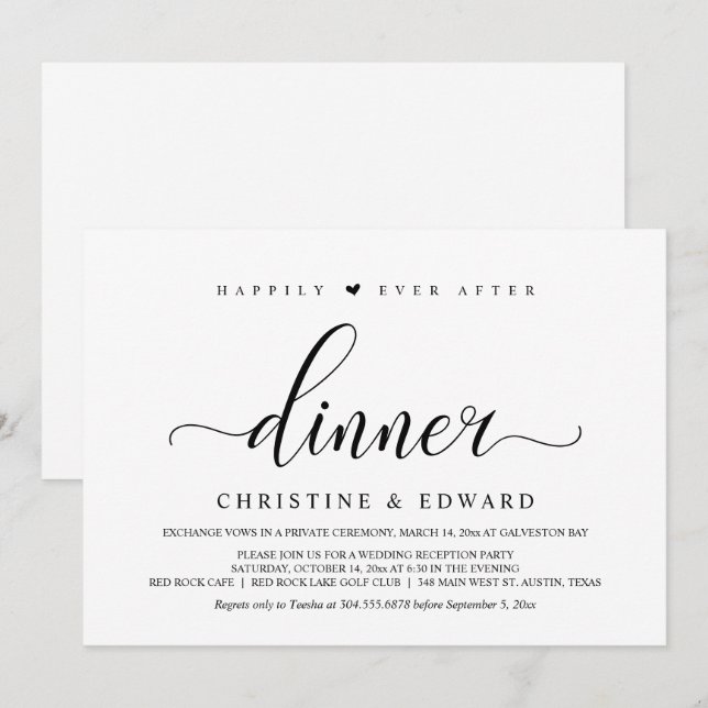Invitation Mariage Elopement, Elégante réception réception In (Devant / Derrière)