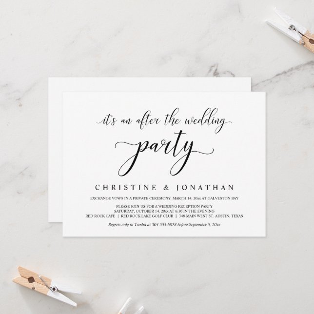 Invitation Mariage Elopement, Élégante réception réception ré (Devant/Arrière en situation)