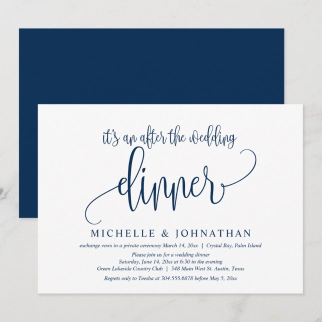 Invitation Mariage Elopement, et After the mariage Dinner Inv (Devant / Derrière)