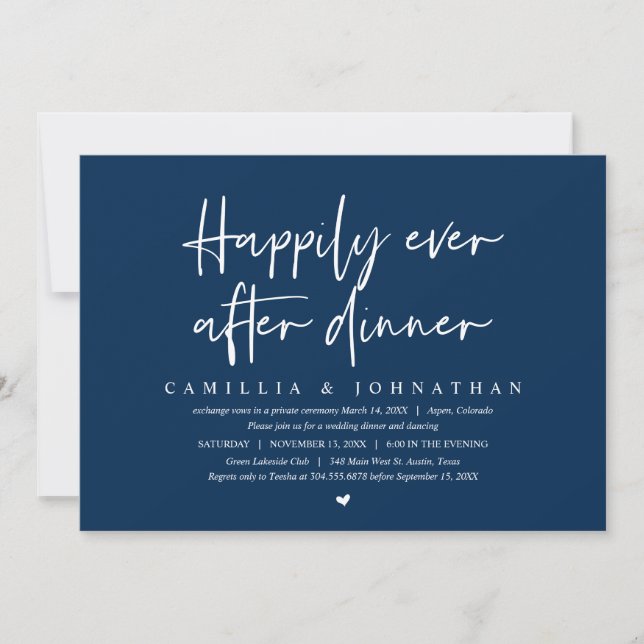 Invitation Mariage Elopement, Happy Ever après le dîner (Devant)