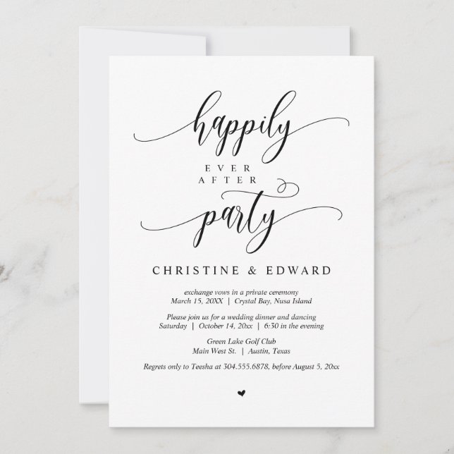 Invitation Mariage Elopement, Heureusement Jamais Après Fête  (Devant)
