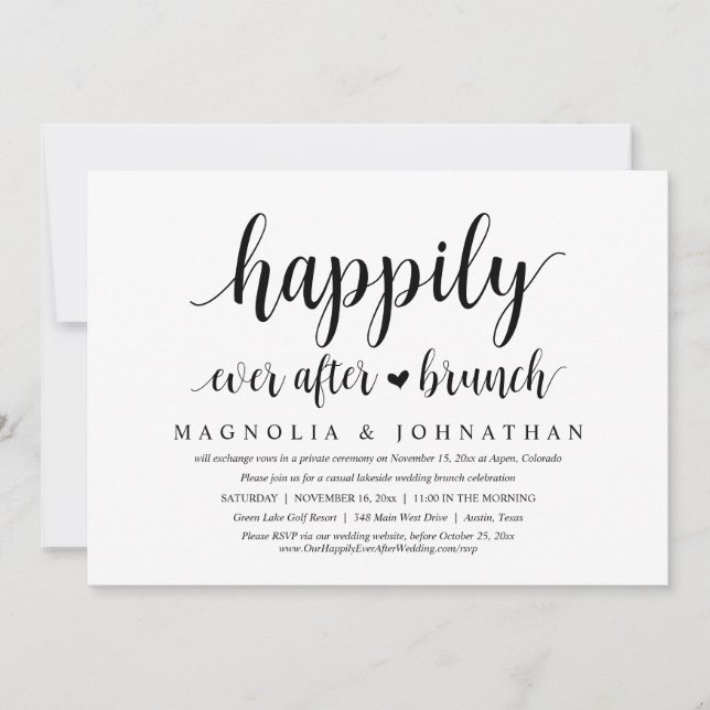 Invitation Mariage Elopement, Heureux Jamais Après Brunch (Devant)