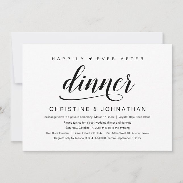 Invitation Mariage Elopement, Heureux Jamais Après Le Dîner (Devant)