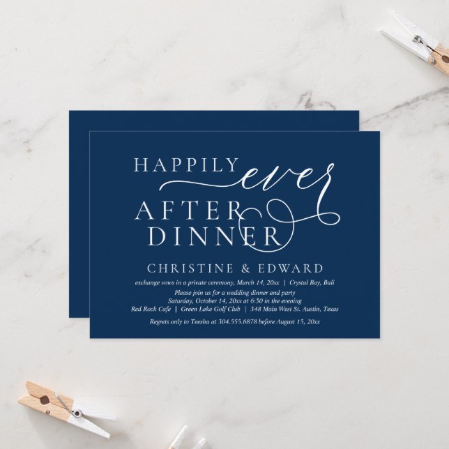 Invitation Mariage Elopement, Heureux Jamais Après Le Dîner (Devant/Arrière en situation)