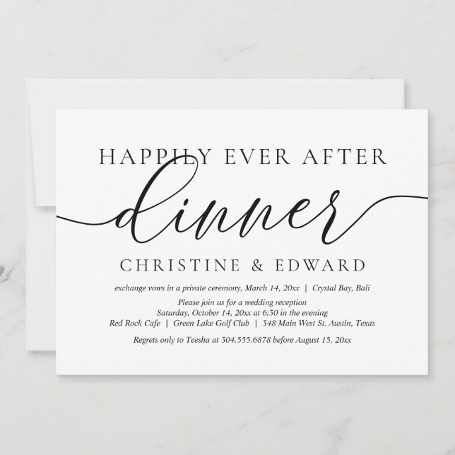 Invitation Mariage Elopement, Heureux Jamais Après Le Dîner I (Devant)
