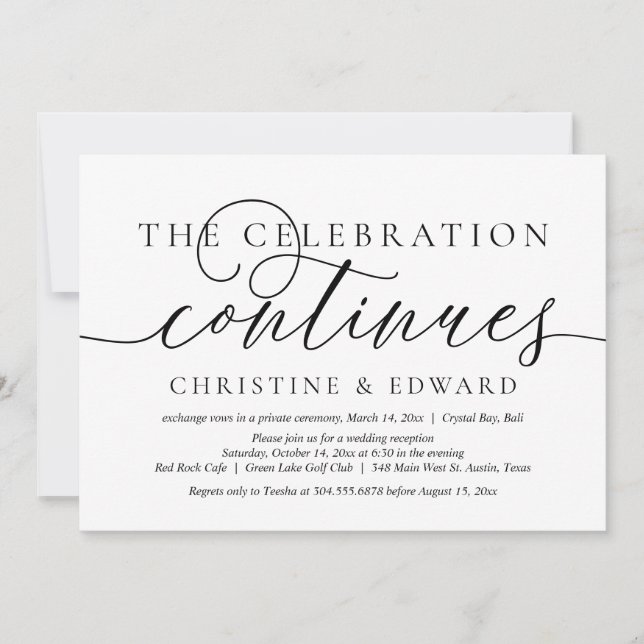 Invitation Mariage Elopement, La Célébration Continue À Invit (Devant)