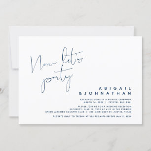 Invitation Mariage Elopement, maintenant fêtons, bleu marine