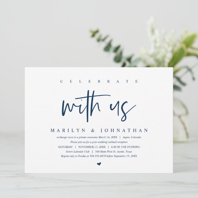 Invitation Mariage Elopement, Moderne, Célébrez avec nous fêt (Debout devant)