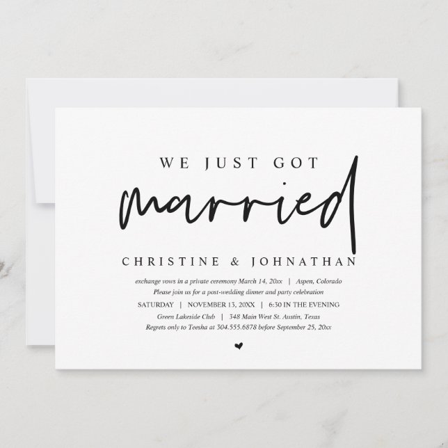 Invitation Mariage Elopement, Nous Venons D'Être Mariés Invit (Devant)